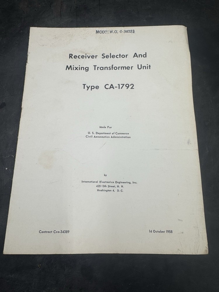 RECEIVER SELECTOR MIXING PANEL 4 CHANNEL TYPE CA-1792 INSTRUCTION BOOK