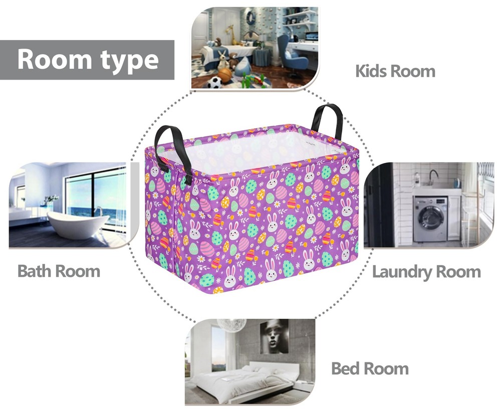VAIVUSTO Easter Storage Basket Easter Bunny Storage Bin Collapsible Nursery H...