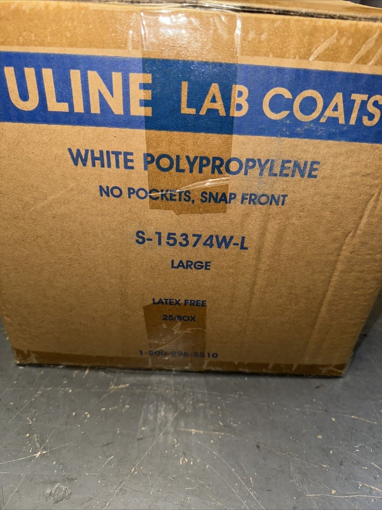 (25/Pk) ULINE PP White Protective Lab Coat Jacket - Size Large