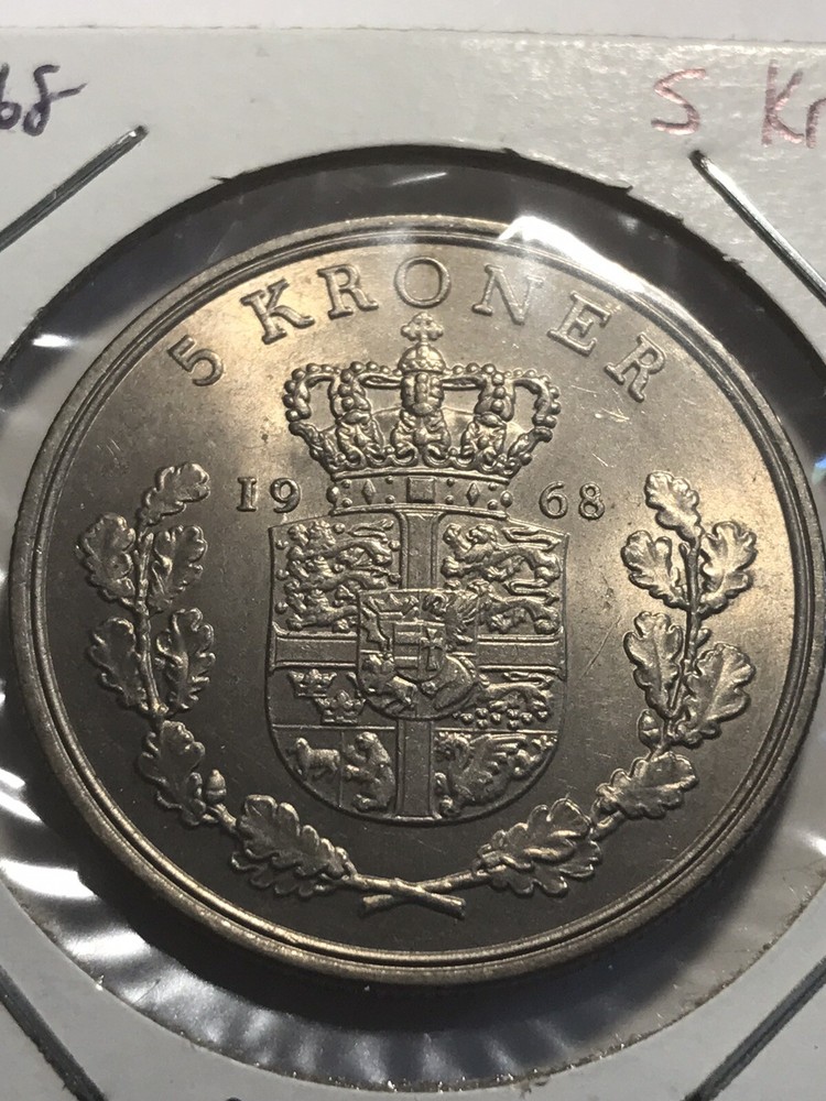 1968 DENMARK 5 KRONER IN EF-AU CONDITION