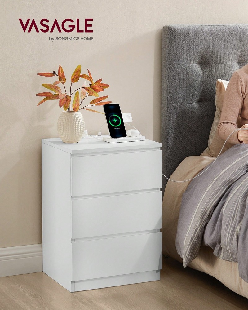 VASAGLE Nightstand With Charging Station, Bedside Table, Side End Table-FGQA