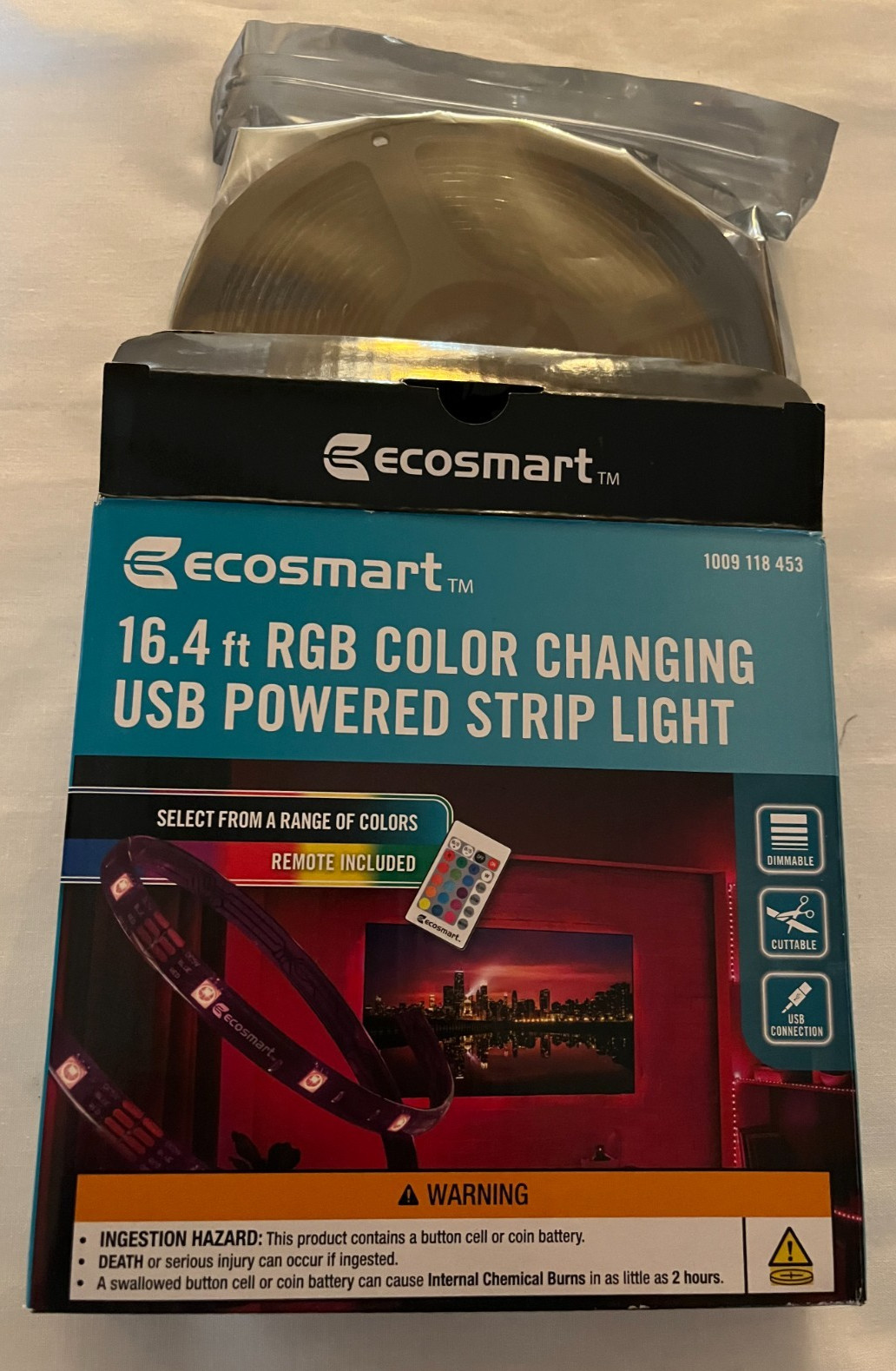 EcoSmart 16.4 ft RGB LED Color Changing USB Powered Light Strip w/remote NIP