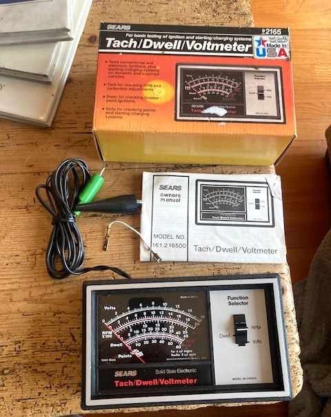 SEARS TACH/DWELL/VOLTMETER-NEW/OLD STOCK-IN BOX,MANUAL-MODEL 161.216500-USA MADE