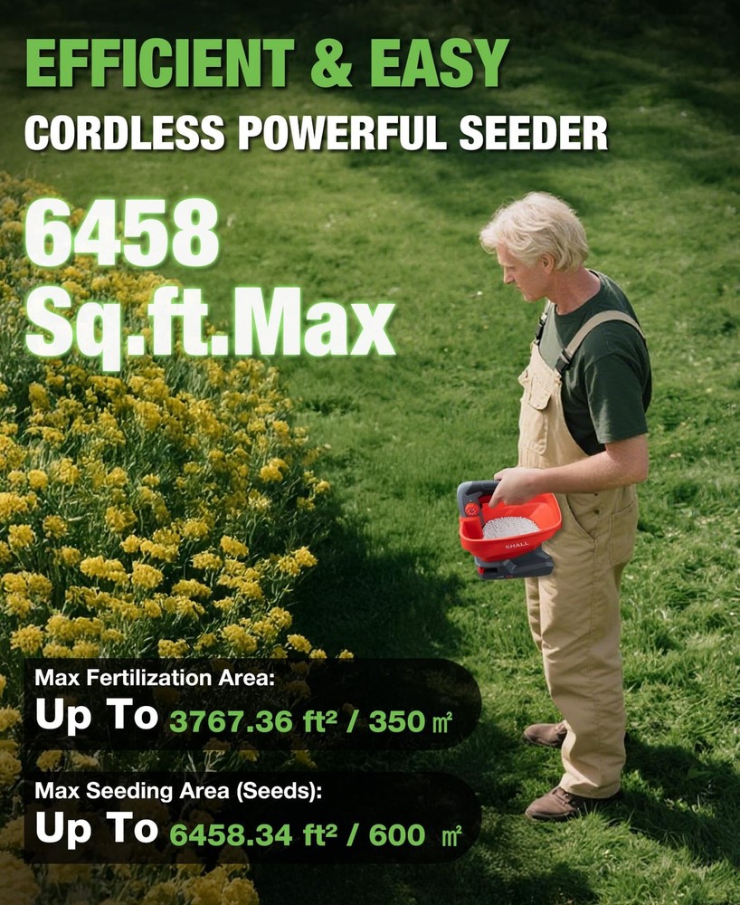 SHALL Battery Powered Fertilizer Spreader, 7.2V Rechargeable Seed Red