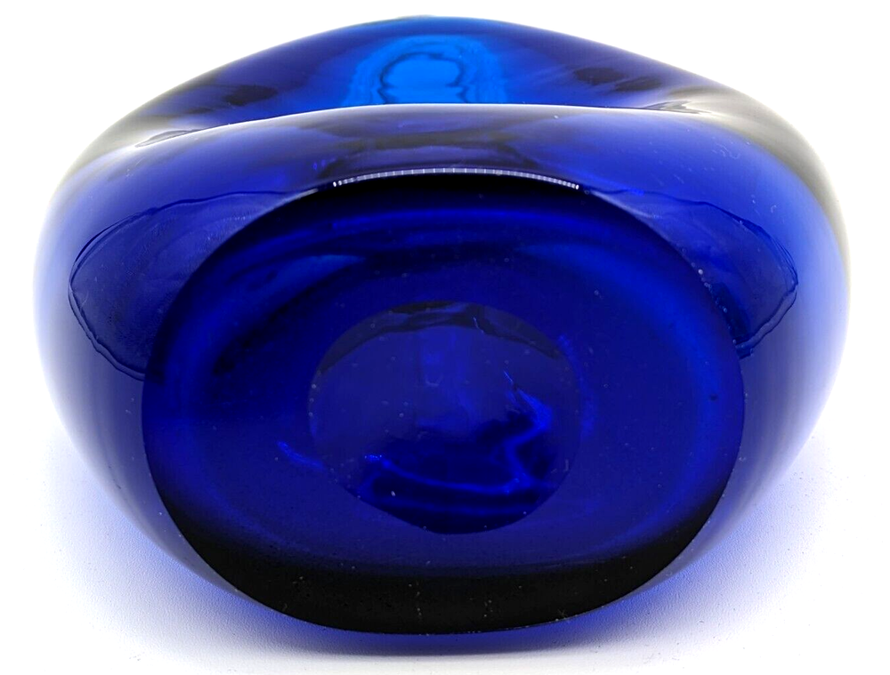 Hand Blown Art Glass Cobalt Blue Pinched Pitcher Applied Handle