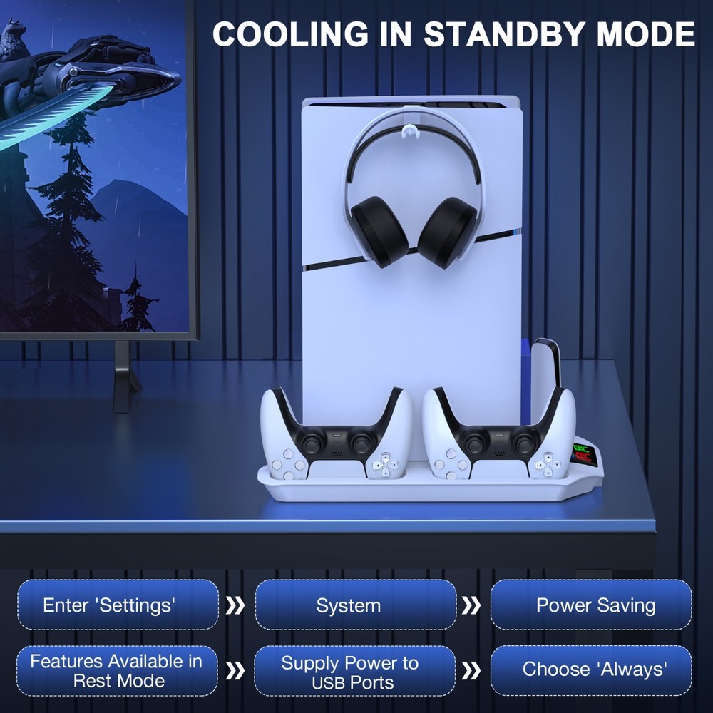 PS5 Slim Stand Cooling Station PS5 Controller Charging Station for PS5 Disc/Digi