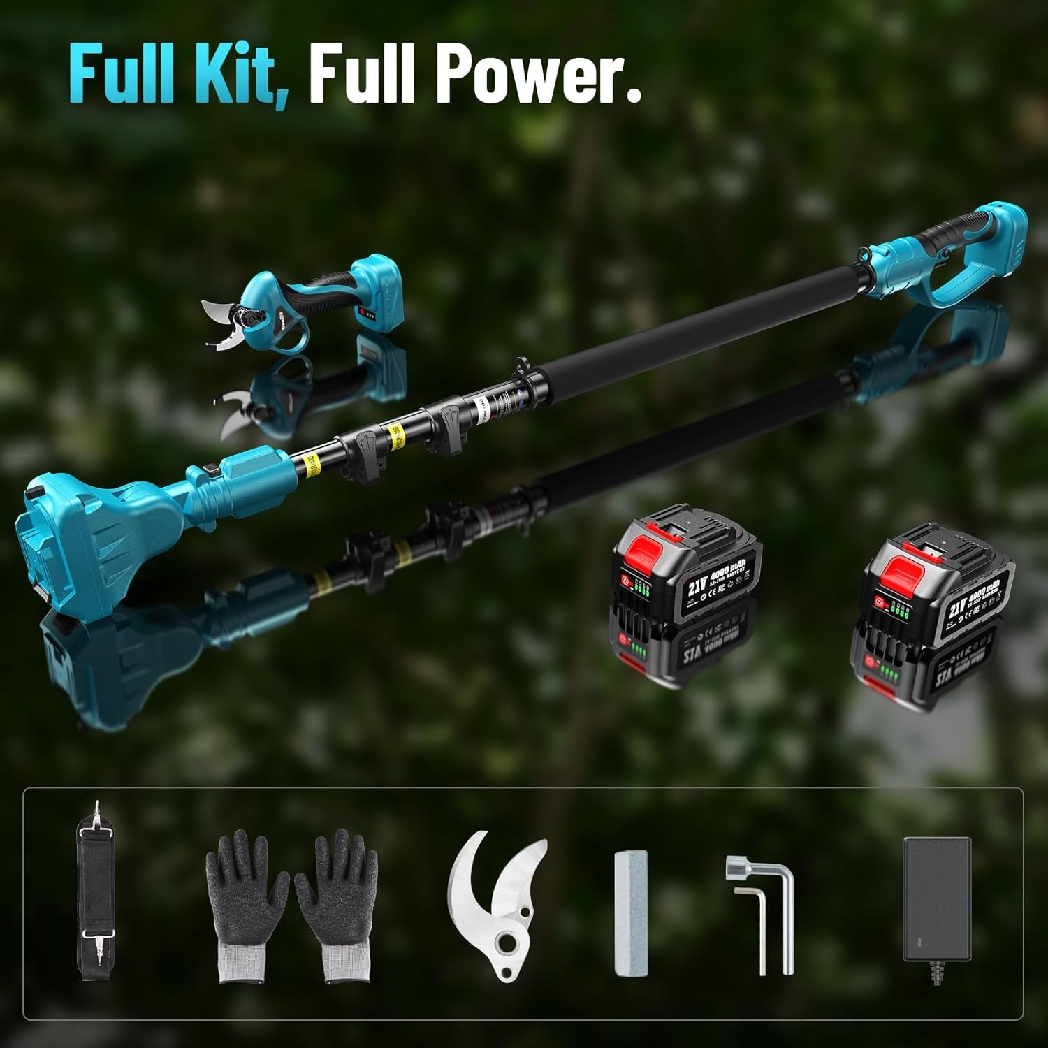 Seesii 2-IN-1 Electric Pole Pruning Shears Cordless 15Ft Reach Trimming Pruner