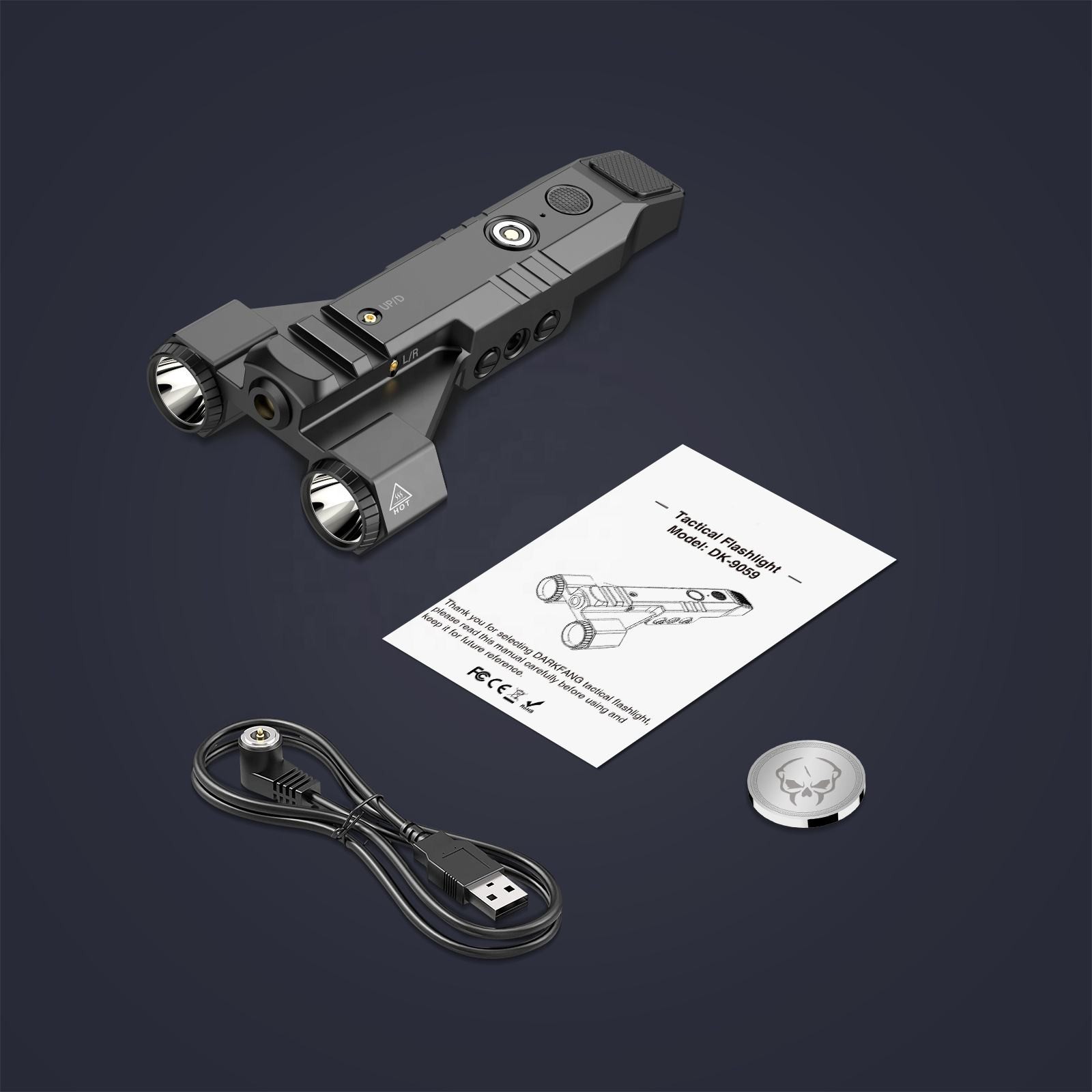 1450 Lumen Tactical Flashlight with Green Laser Beam Combo Low Profile Design