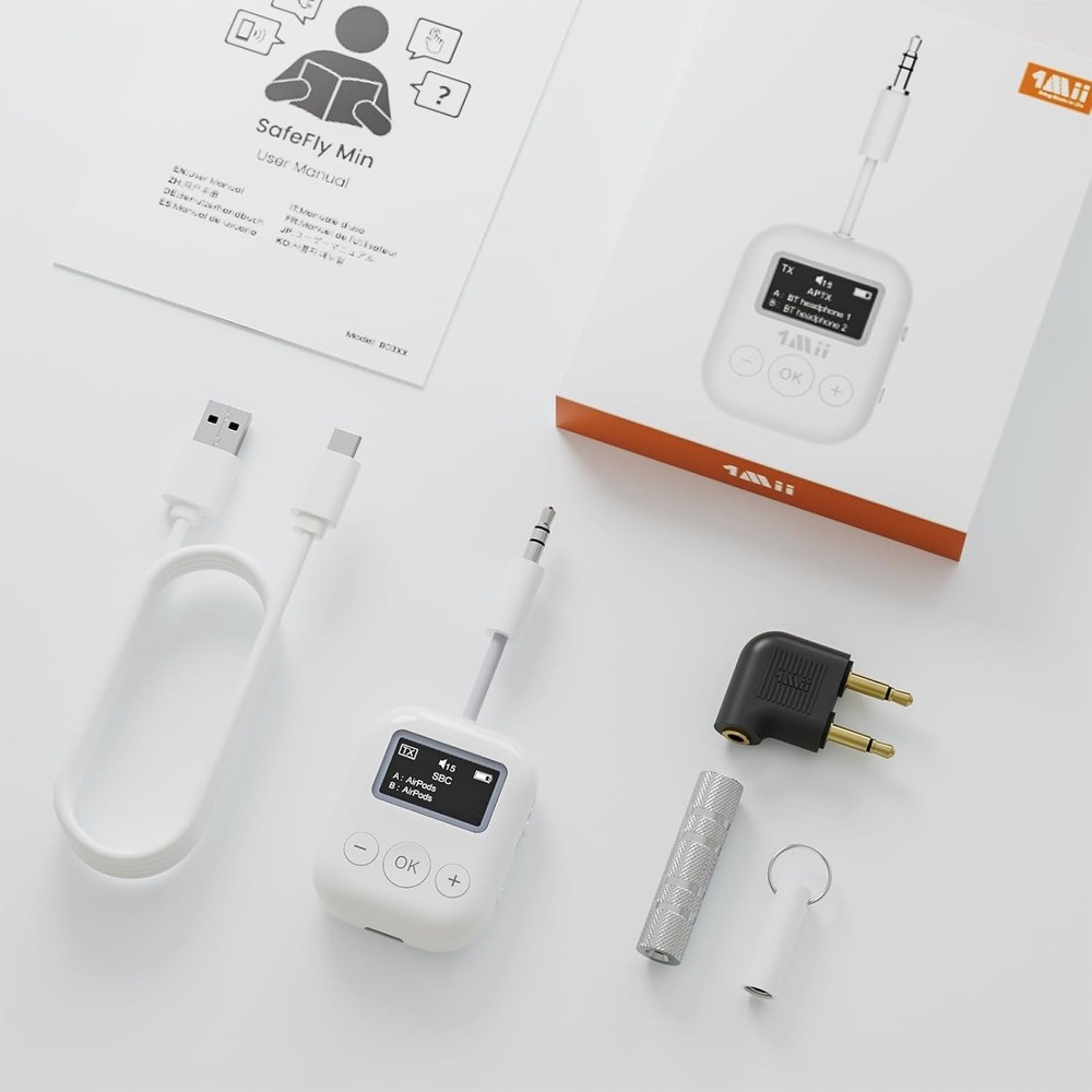 SafeFly Min 3.5mm Bluetooth Transmitter - Dual Device Connection, 25 Hours Use
