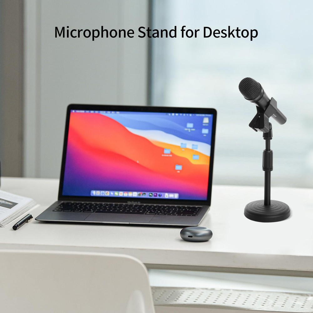 Desk Mic Stand - Upgraded Adjustable Table Microphone with M, Black
