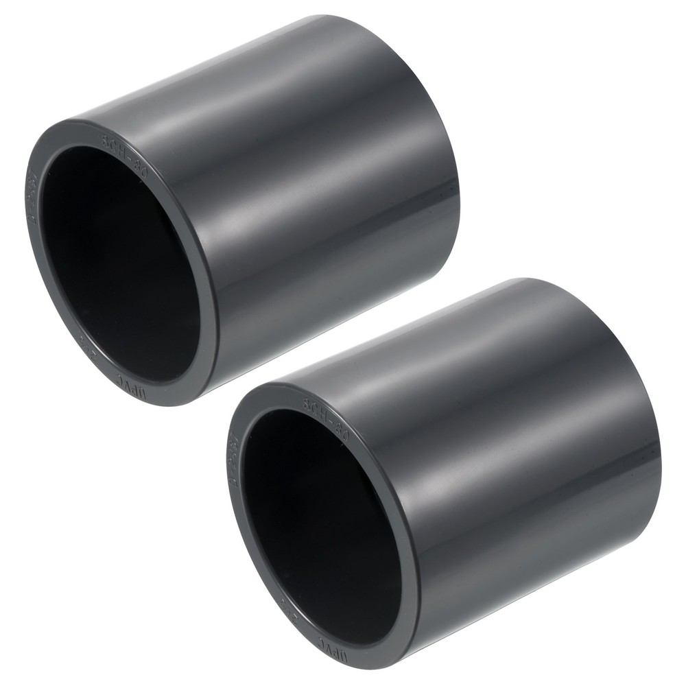 2 Pcs UPVC Fitting, Straight Adapter Connector Socket Schedule 80 (Gray, 2-1/2")