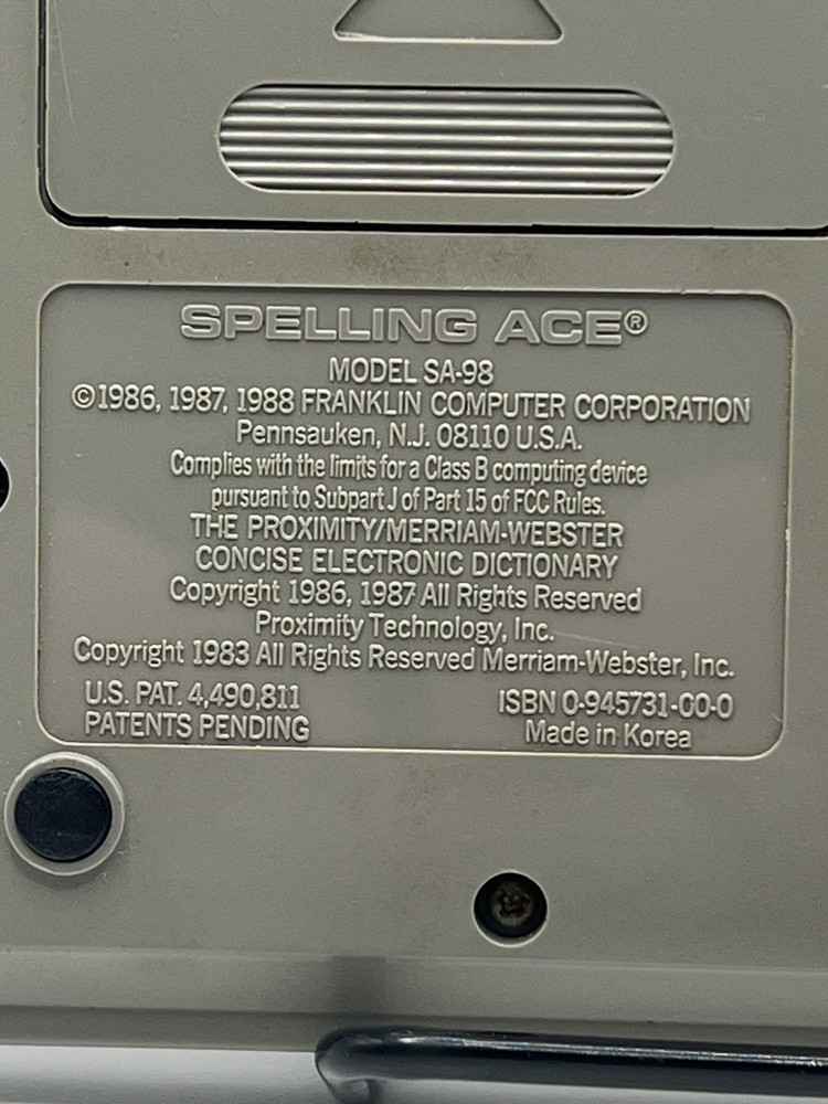 Franklin Computer Spelling Ace Linguistic Technology Merriam Webster SA-98