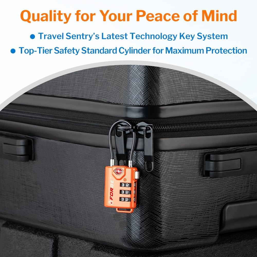 TSA Approved Cable Luggage Locks, Re-settable One_Size, Orange 4 Pack