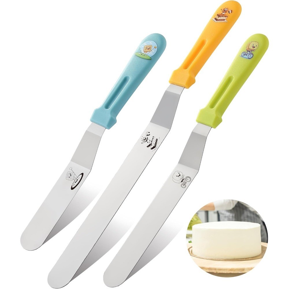 3 Piece Offset Spatula Set Stainless Steel Icing Cake Decorating Tool Baking