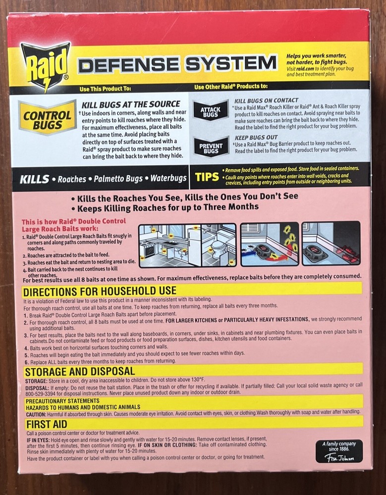 2 Raid Double Control Large Roach Baits 8 Count Defense System Kills For 3 Month