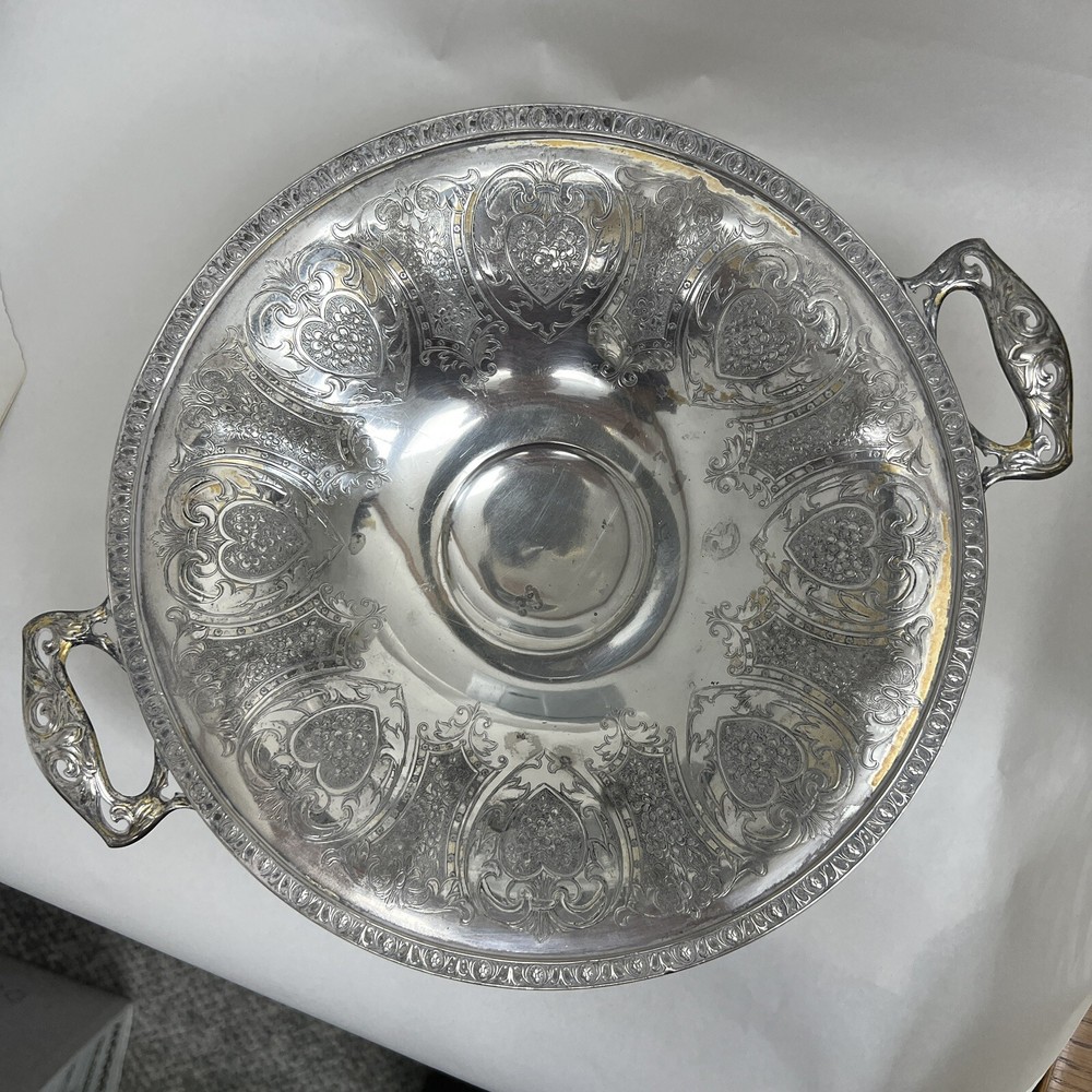 Vintage 11” Silver Plate Serving Bowl With Handles