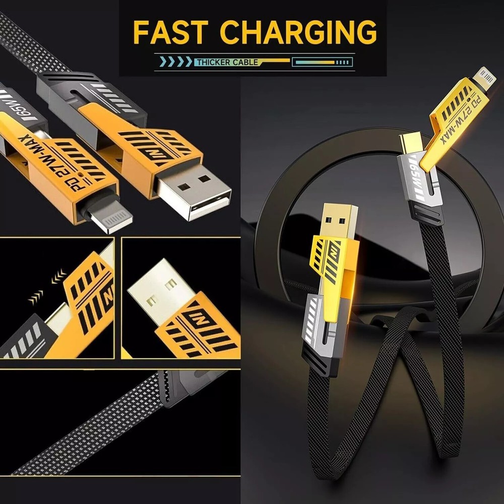 4 in 1 USB Type-C Cable Data Cord Multi Charging Cable For Samsung S24 Macbook