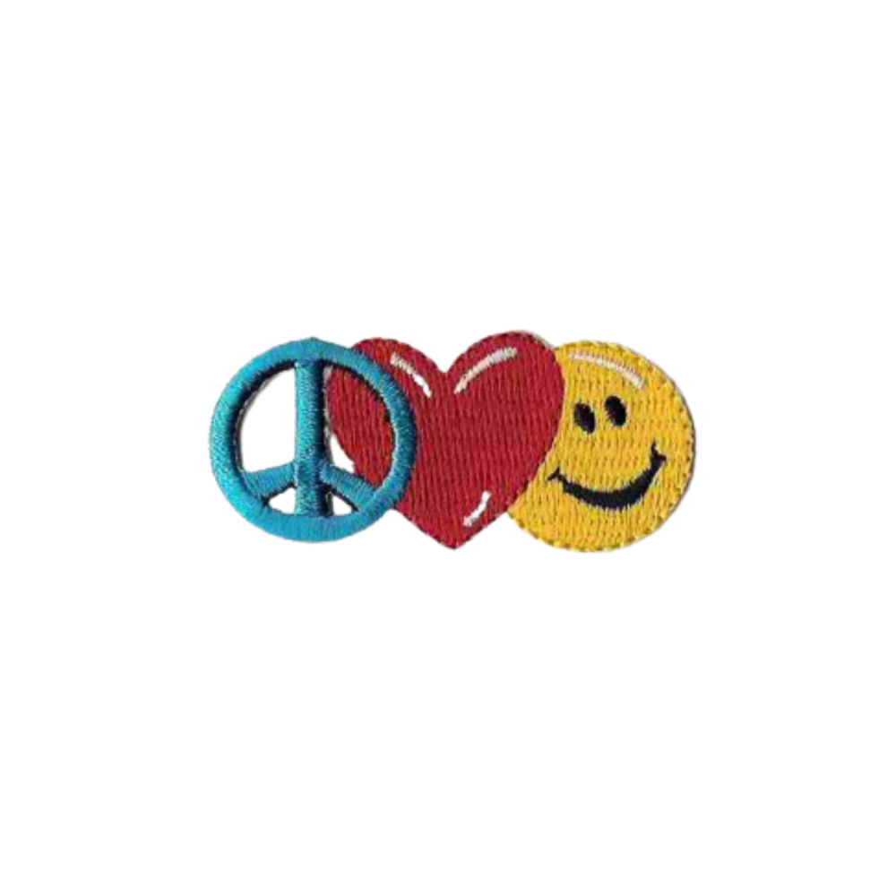 Peace Sign, Heart and Smiley Face (3-Pack) Iron On Patch – Small