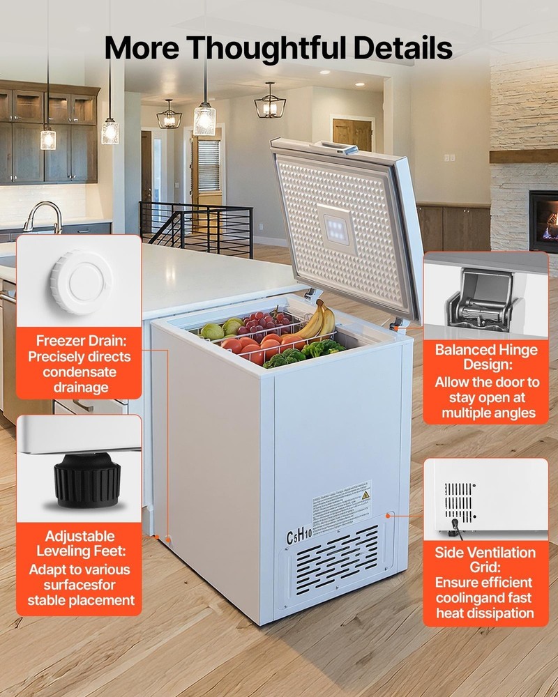 Chest Freezer 5 Cu.ft, Removable Baskets, Garage & Kitchen Ready