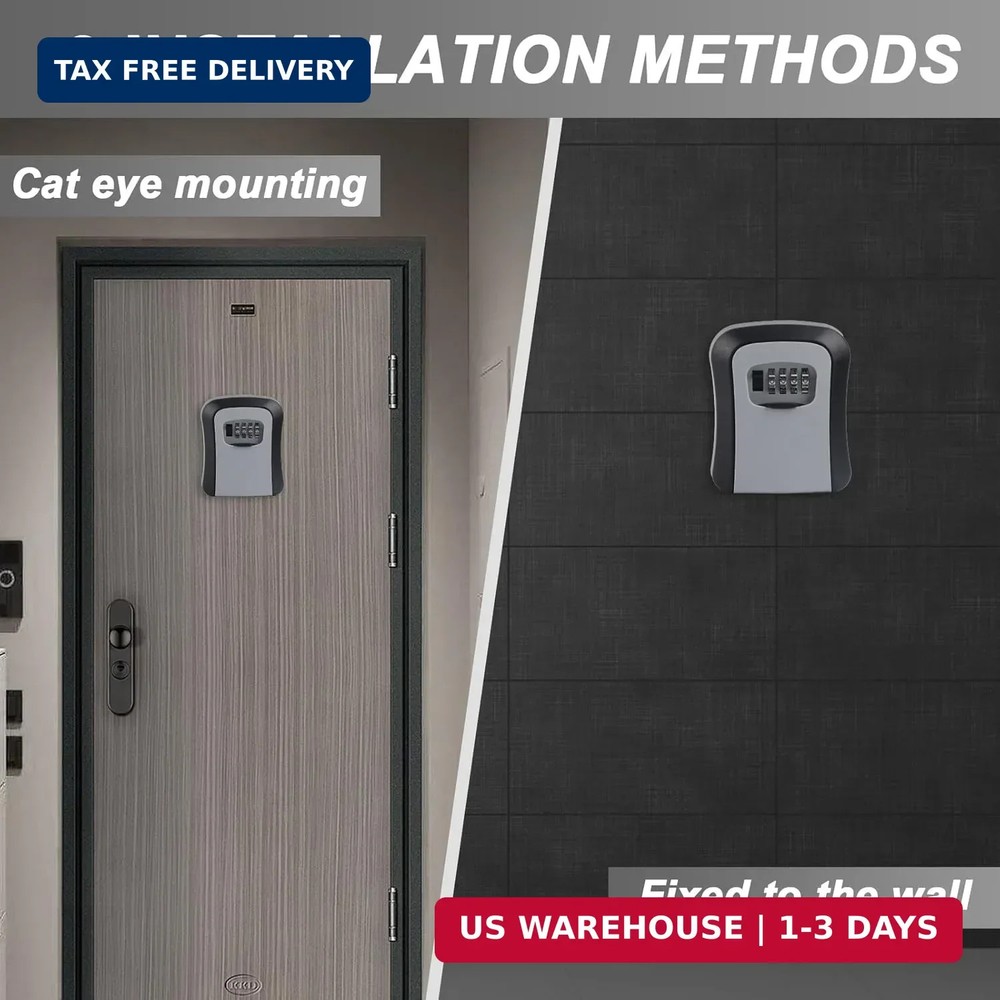 Key Lock Box for Outside, Wall Mounted, Waterproof Resettable Code Safe Security