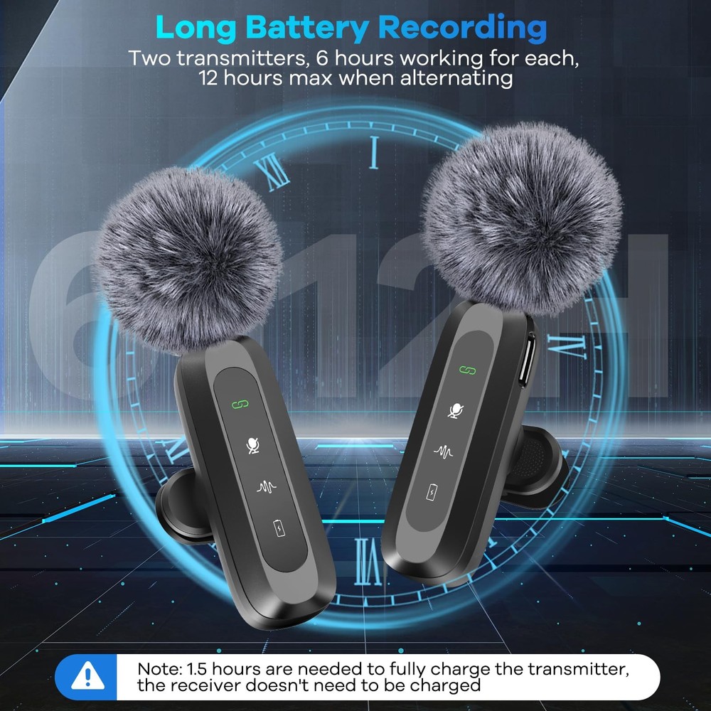ODGG 2 Pack Wireless Lavalier Microphone for iPhone 15, USB C Lightning