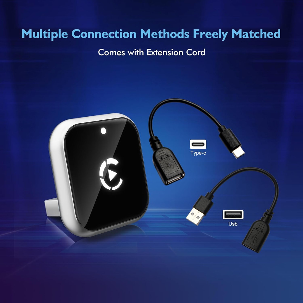 Mini L-Type & Ultra-Thin CarPlay Adapter, Wireless and Bluetooth Latency Free Co