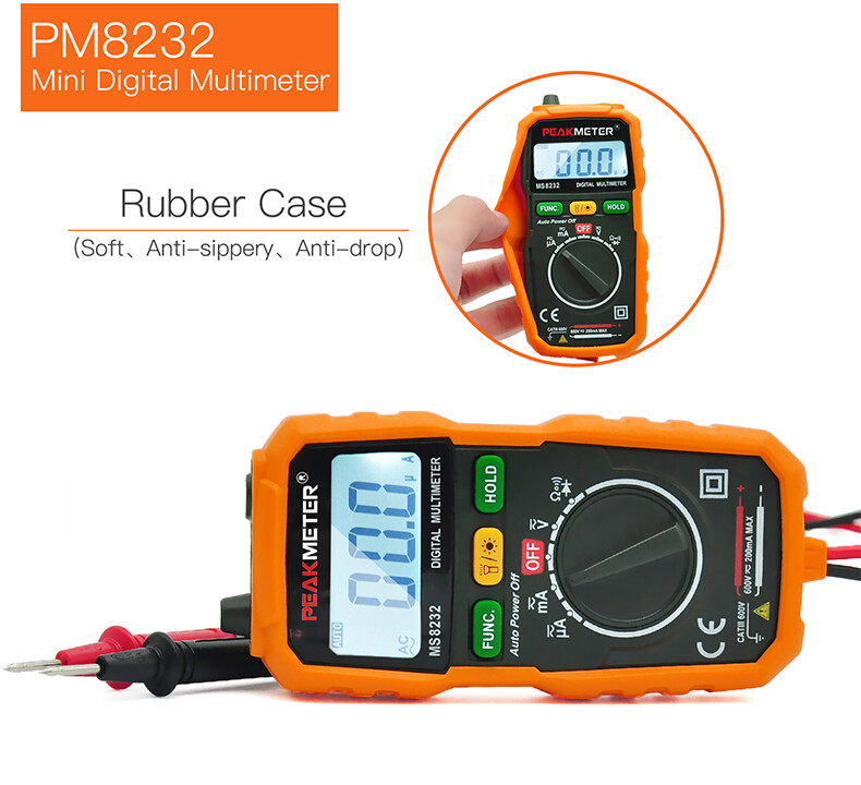 PEAKMETER PM8232 Mini Digital Multimeter Auto NCV AC DC Current Ohm Diode Test