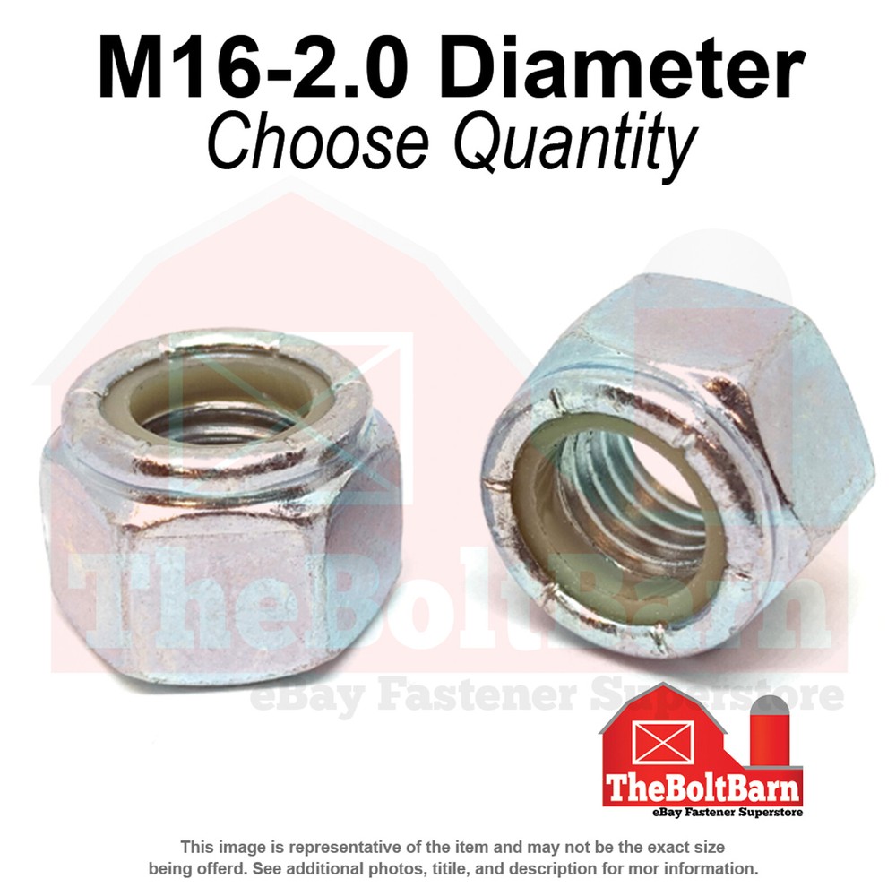 M16-2.0 Class 10 Nylon Insert Hex Nuts Zinc Clear Coarse Thread (Pick Quantity)