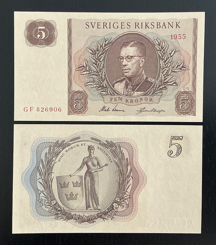 Sweden 5 kronor 1955 UNC P-42b