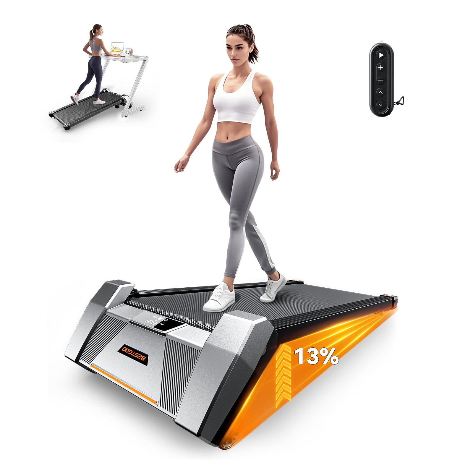 Auto Incline Treadmill 0-13% Slope  450LBS Capacity 2.5HP Quiet Motor LED Remote