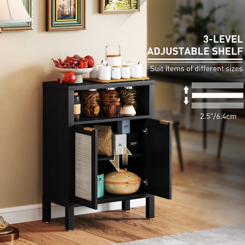 Sideboard Rattan-element Doors with Golden-colored Handles