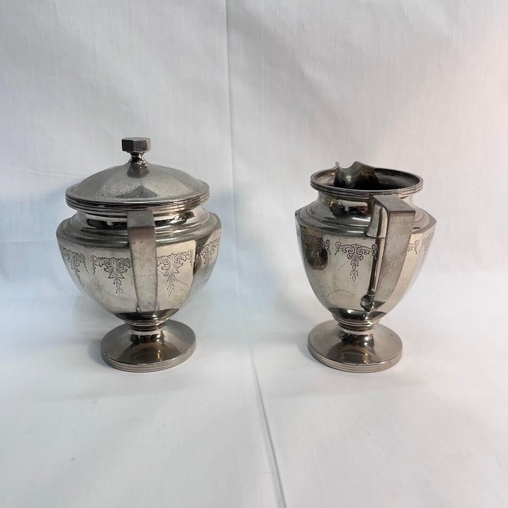 VTG Elegant Silverplated Universal Sugar Creamer Etched Hollow Ware Sz Desc