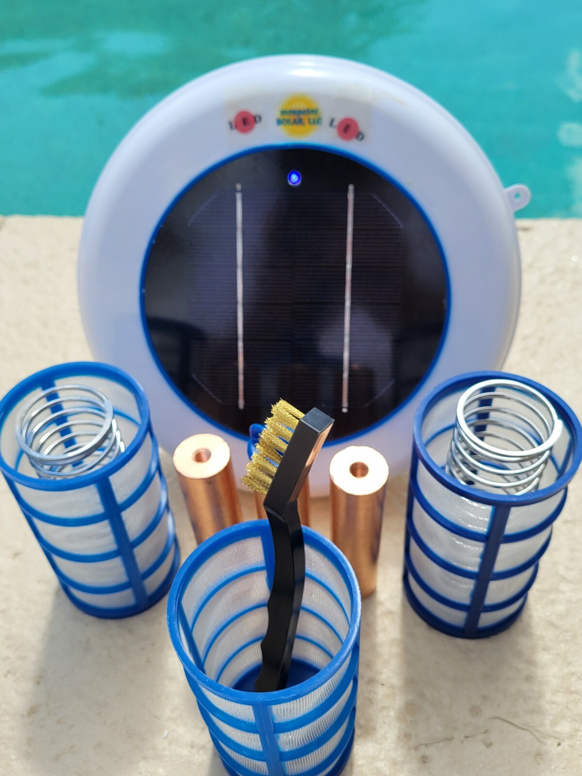 Solar Pool Ionizer LED Two 16 oz. Anodes 4 x Weight of Leading Competitor