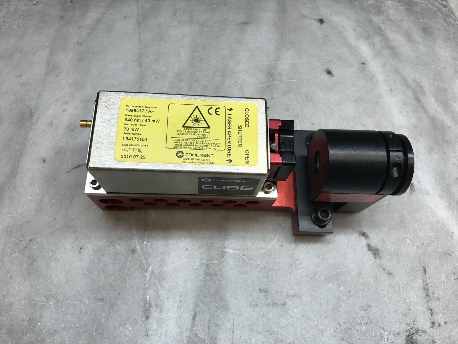 Coherent Cube 1069417 / AH 640nm 40mW Max 70mW 7.3k Hours w/ Cable *READ*