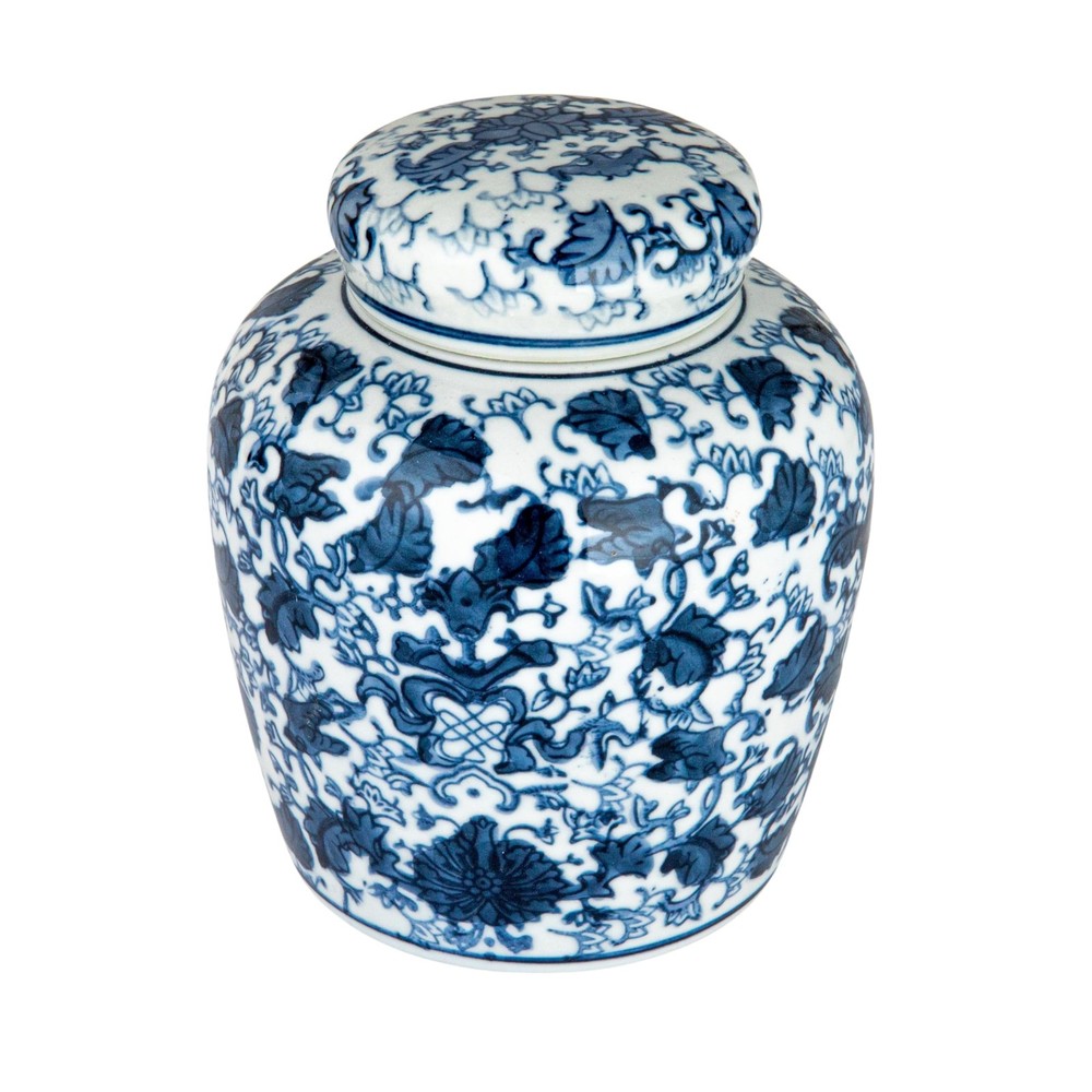 Creative Co-Op Blue & White Ceramic Ginger Jar with 6.5" High, &