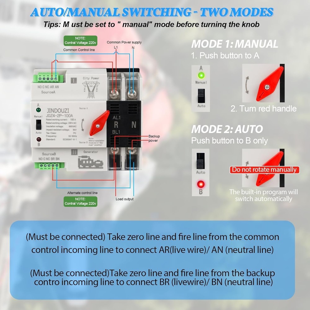 100A Dual Power Automatic Transfer Switch, 110V Millisecond Operation