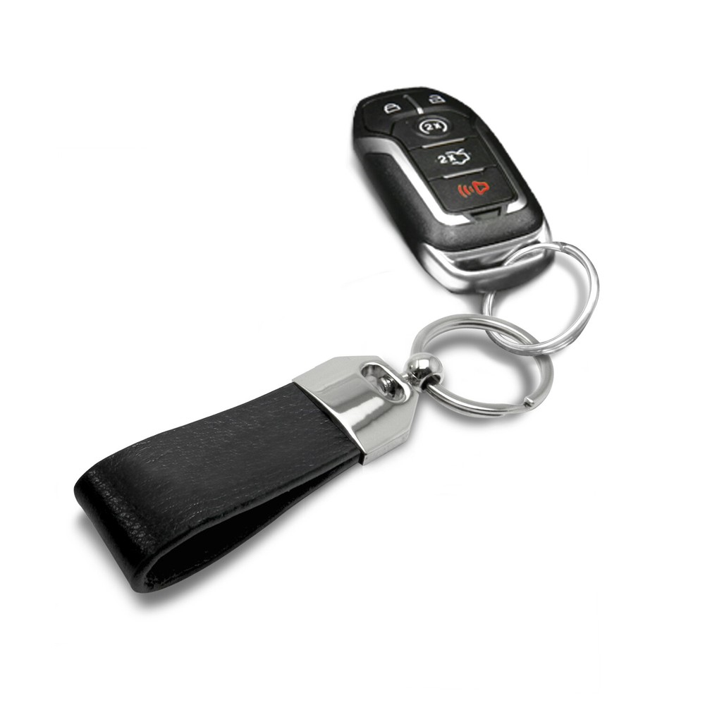 Ford Edge Black Genuine Leather Loop Strap Chrome Metal Key Chain