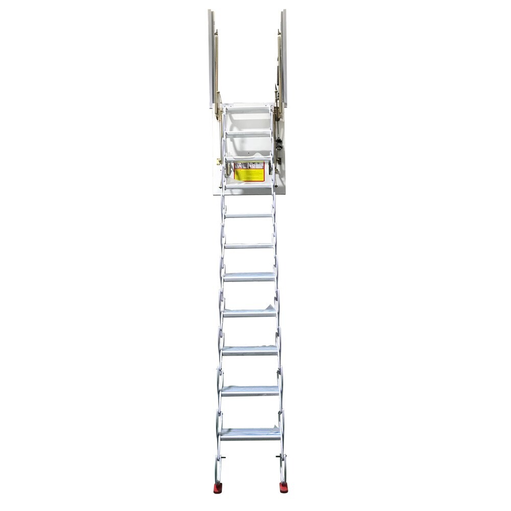 White Attic Ladder Loft Wall Folding Stairs 9.18ft Side-Mounted Pull Down Ladder