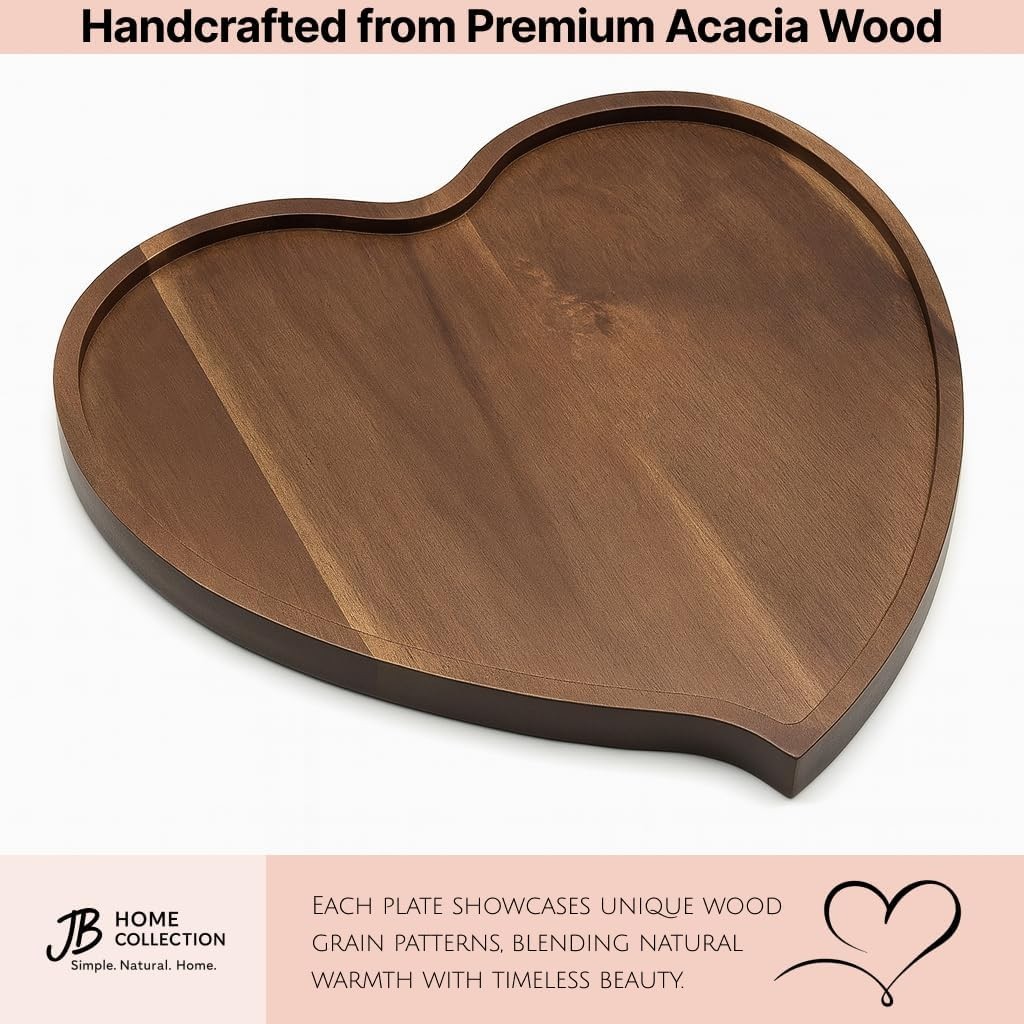Acacia Wood Heart Shape Plate Romantic Wedding Serving Tray for Snack Cake Fr...