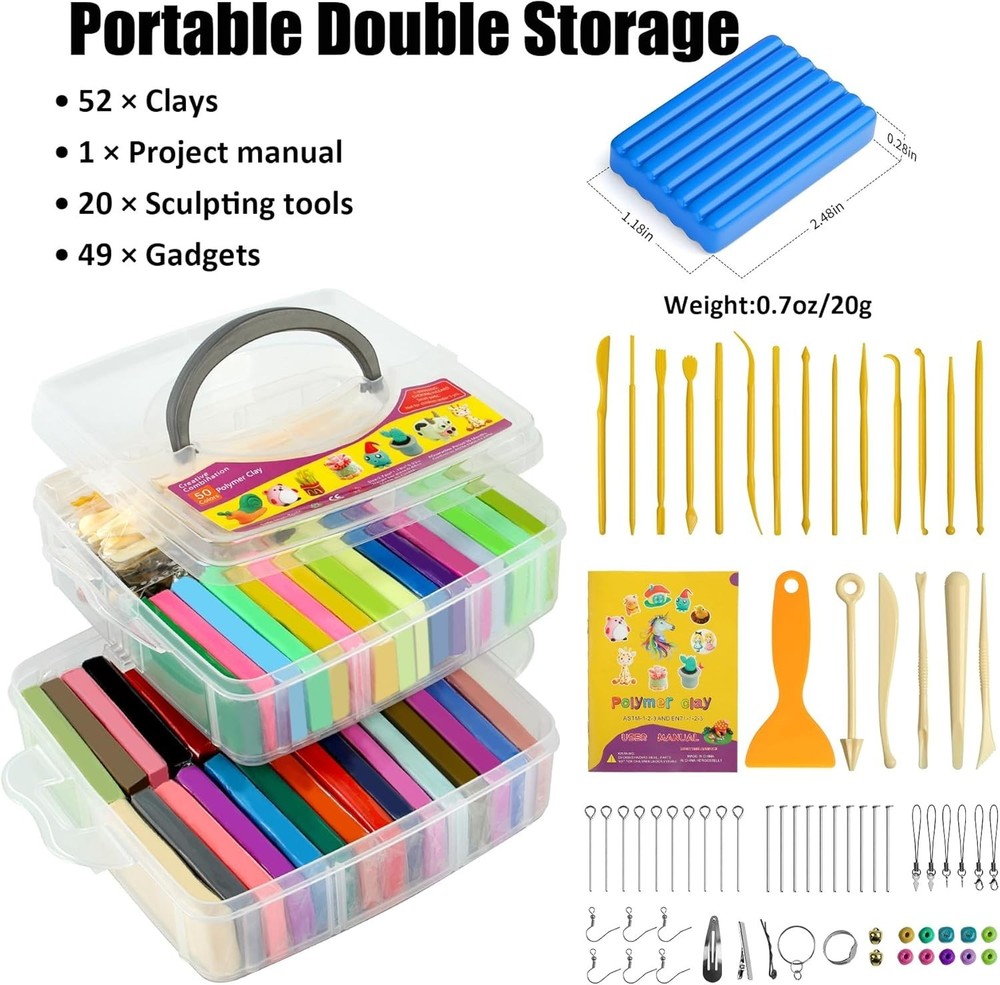 Creative Polymer Clay Set - 52 Colors, Sculpting Tools & Accessories for Artists