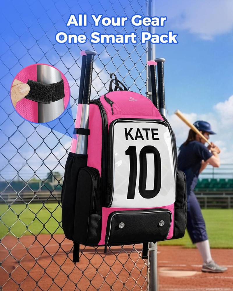 PRO Softball Bat Backpack for 4 Bats with Transparent Front Pocket & Folding Boa