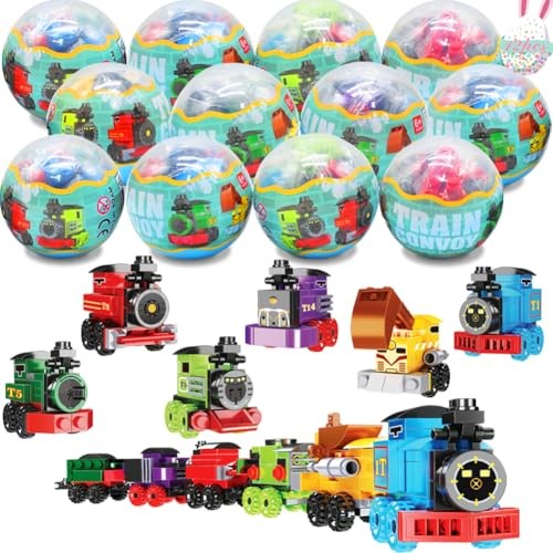 WODMAZ 12PCS PreFilled Easter Eggs with Train Building Blocks, Easter Egg