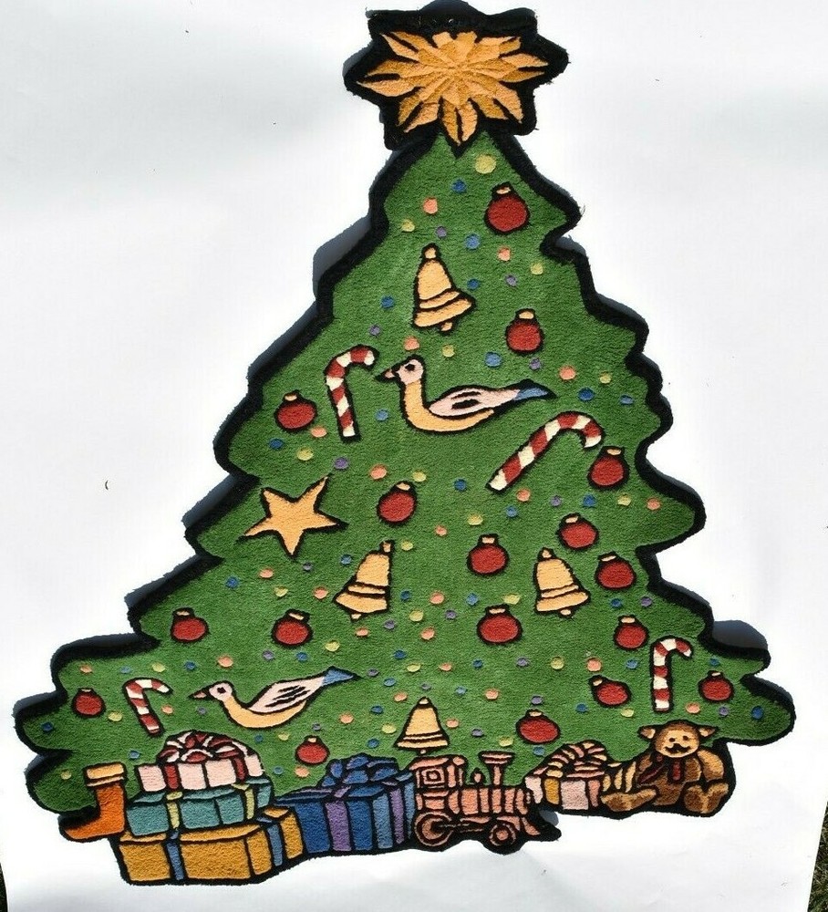 Vintage Christmas Tree Rug 100% Wool Pile Tufted