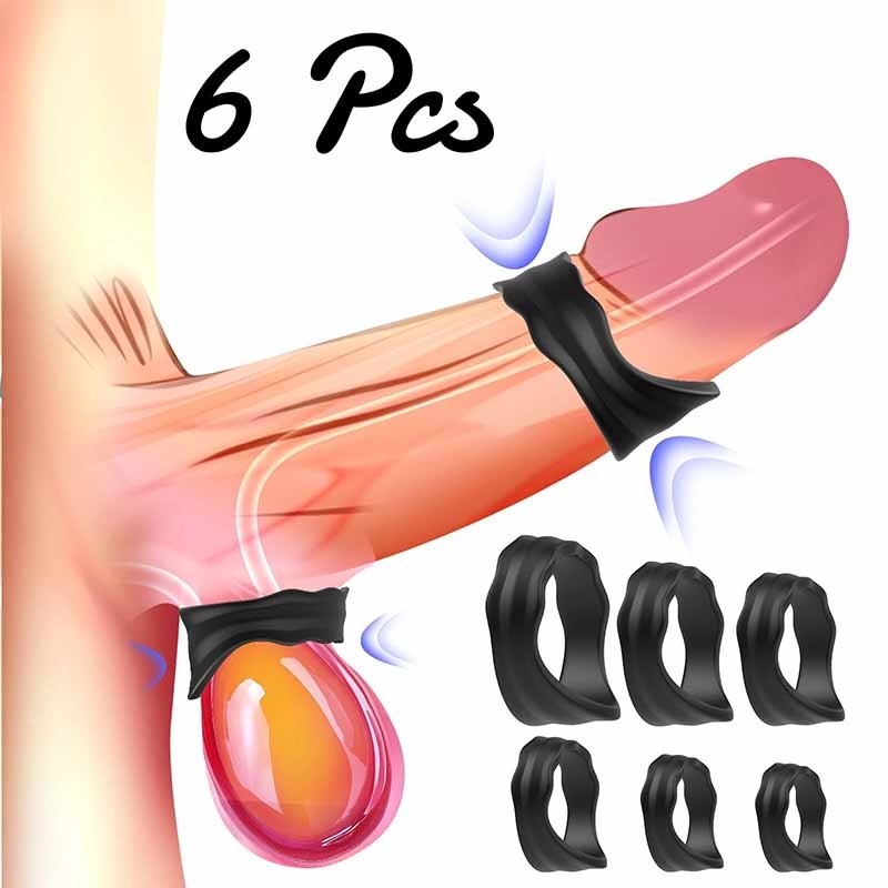 6PCS Reusable Silicone Penis Sleeve Male Ejaculation Delay Ring Set For Men