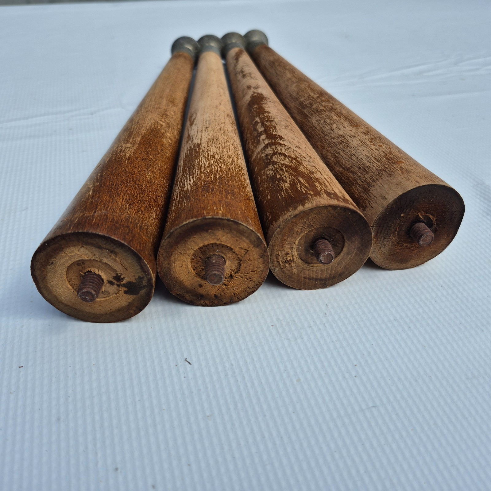 4 Mid Century Modern 12 1/2 Inch Table Legs Tapered, Wood Turned 1950s - 60s