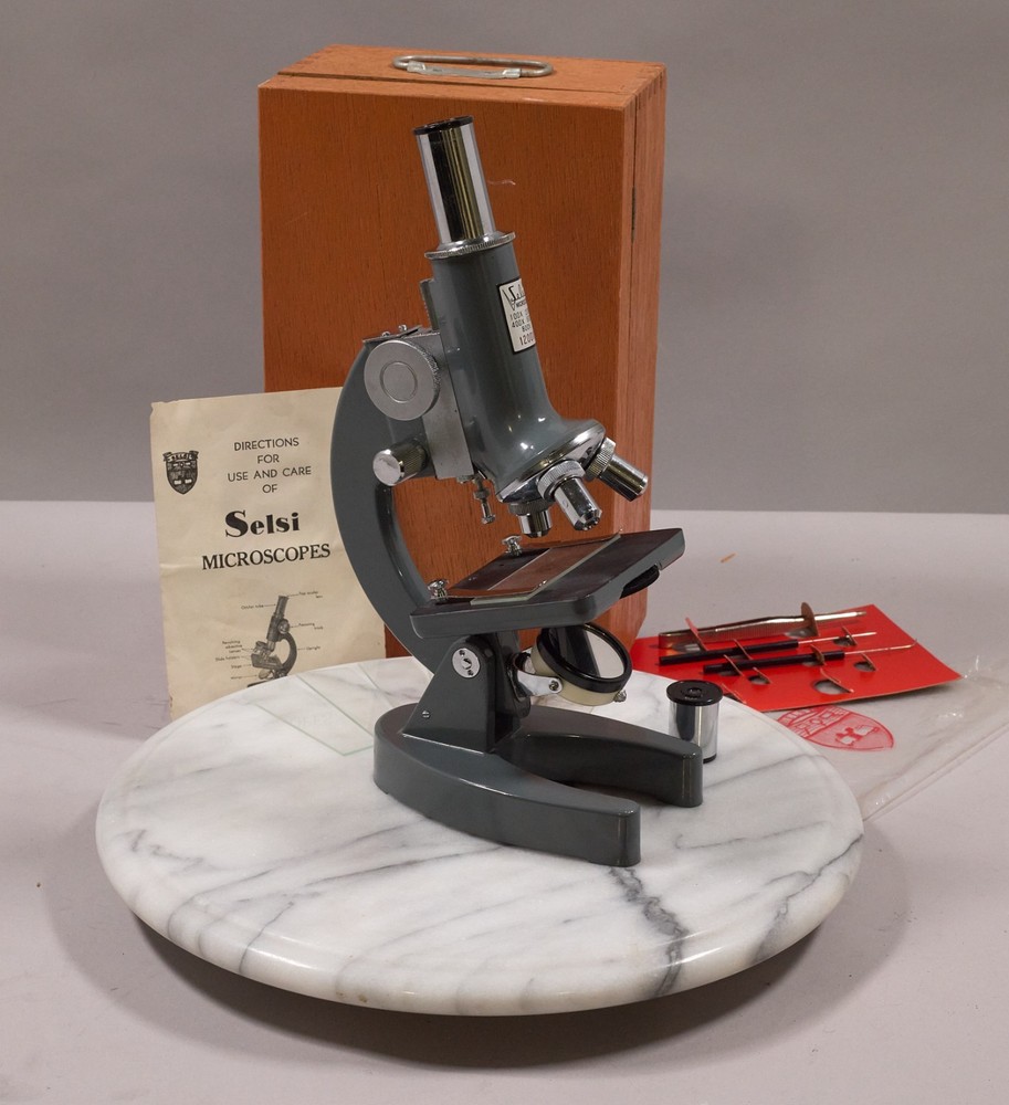 Selsi 1200x microscope with box and accessories. Immaculate condition.