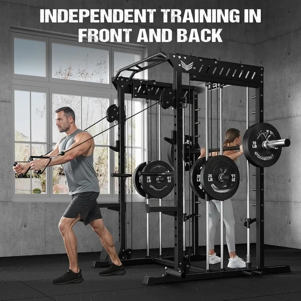 Home Gym System Workout Station Smith Machine Strength Training Weight Stacks