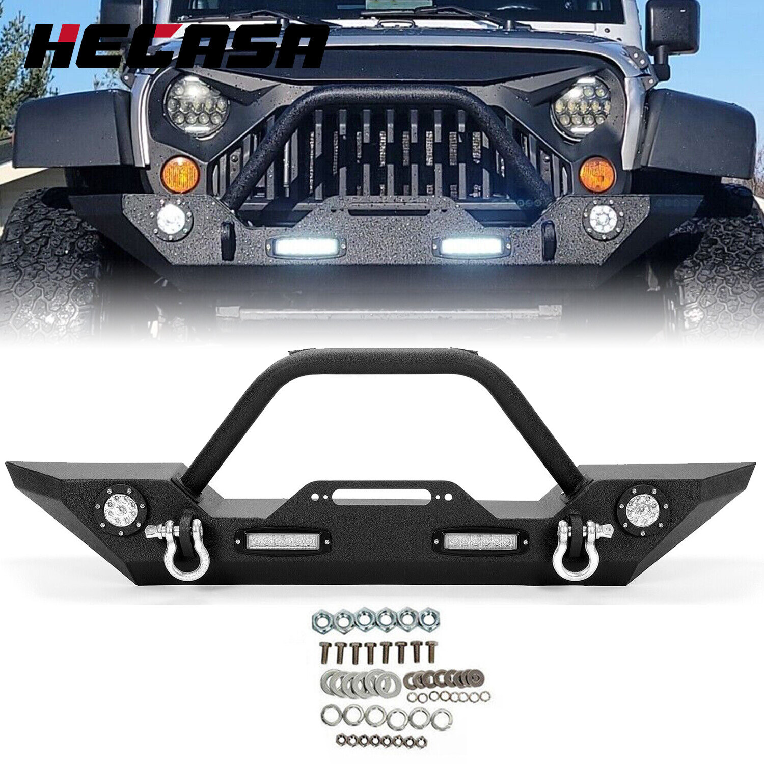 Steel Front Bumper w/LED Lights for Jeep Wrangler JK JL 07-22 Gladiator JT 20-22