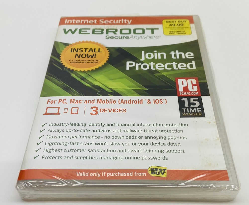 Webroot Secure Anywhere Internet Security 3 Devices for PC/MAC/Mobile NEW