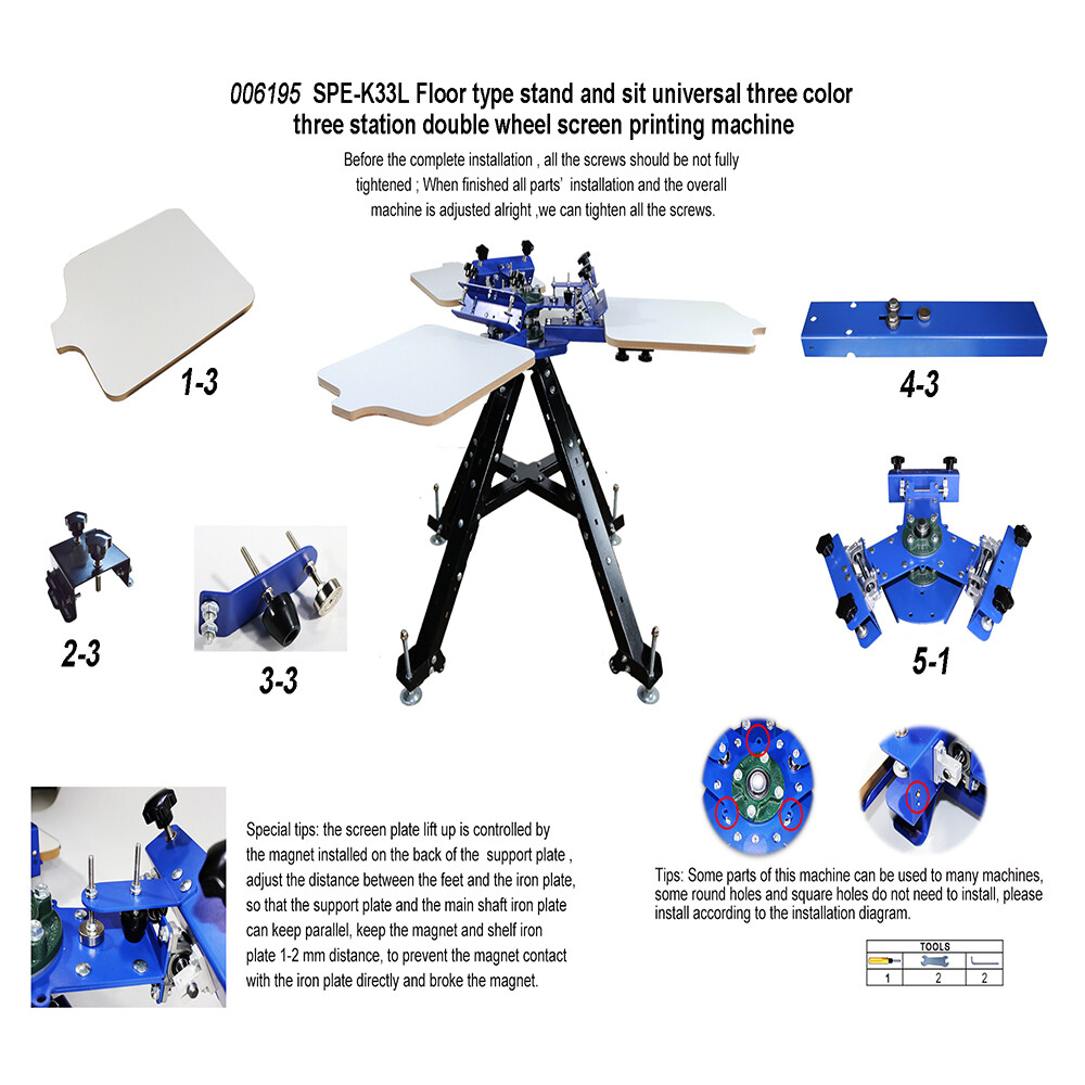 3 Color 3 Station Screen Printer Screen Printing Press Machine Adjustable Height